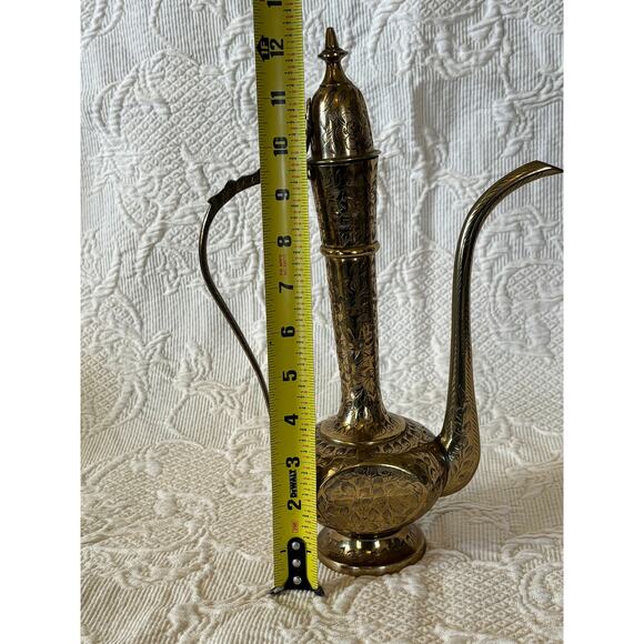 Vintage Indian, Turkish Brass Etched Brass Teapot or Coffee Pot - Picture 8 of 10